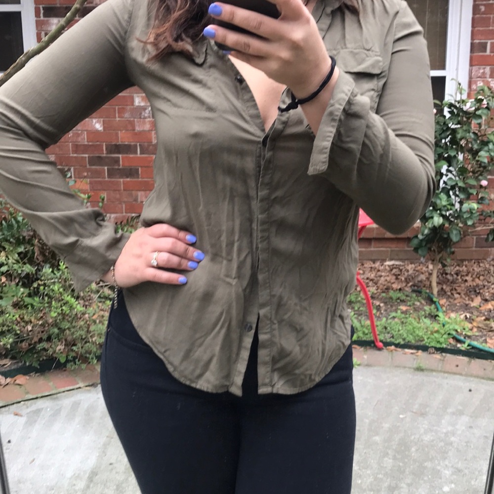 Loft button up khaki blouse